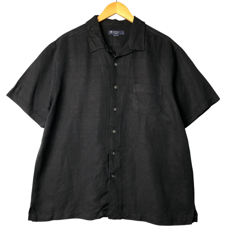 CREMIEUX Short Sleeve Open Collar Silk Shirt, Box Shirt, Men's XL silk black type Vintage Second Hand