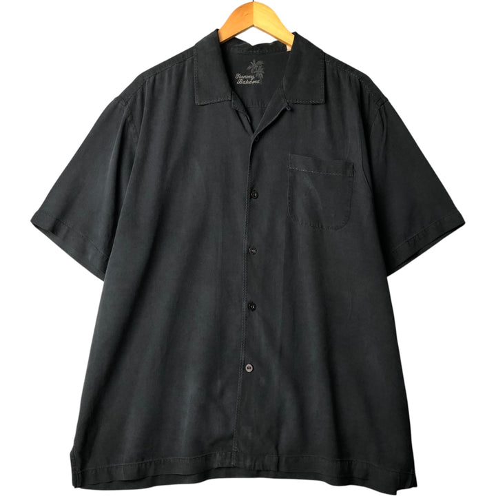 Tommy Bahama short sleeve open collar silk shirt, box shirt, men's XL size silk black type Vintage Second Hand
