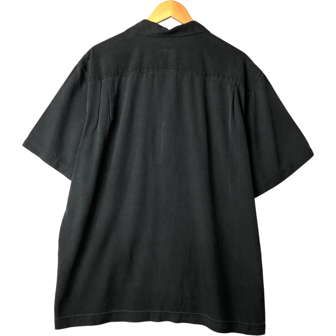 Tommy Bahama short sleeve open collar silk shirt, box shirt, men's XL size silk black type Vintage Second Hand