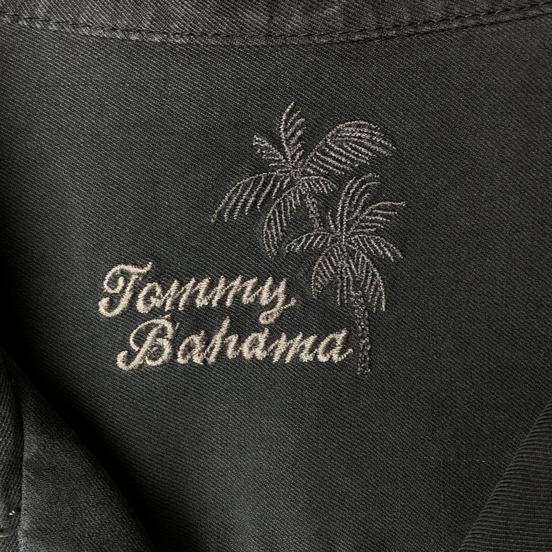 Tommy Bahama short sleeve open collar silk shirt, box shirt, men's XL size silk black type Vintage Second Hand