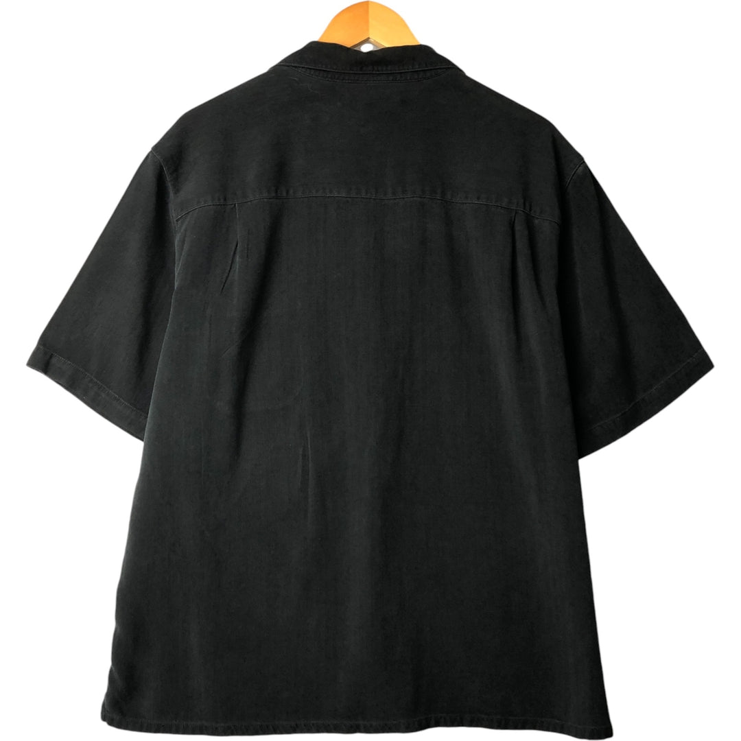 Marshall Field's Herringbone Short Sleeve Open Collar Silk Box Shirt, Men's XL silk black type Vintage Second Hand
