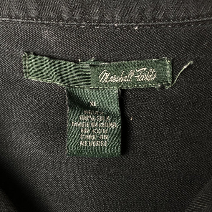 Marshall Field's Herringbone Short Sleeve Open Collar Silk Box Shirt, Men's XL silk black type Vintage Second Hand