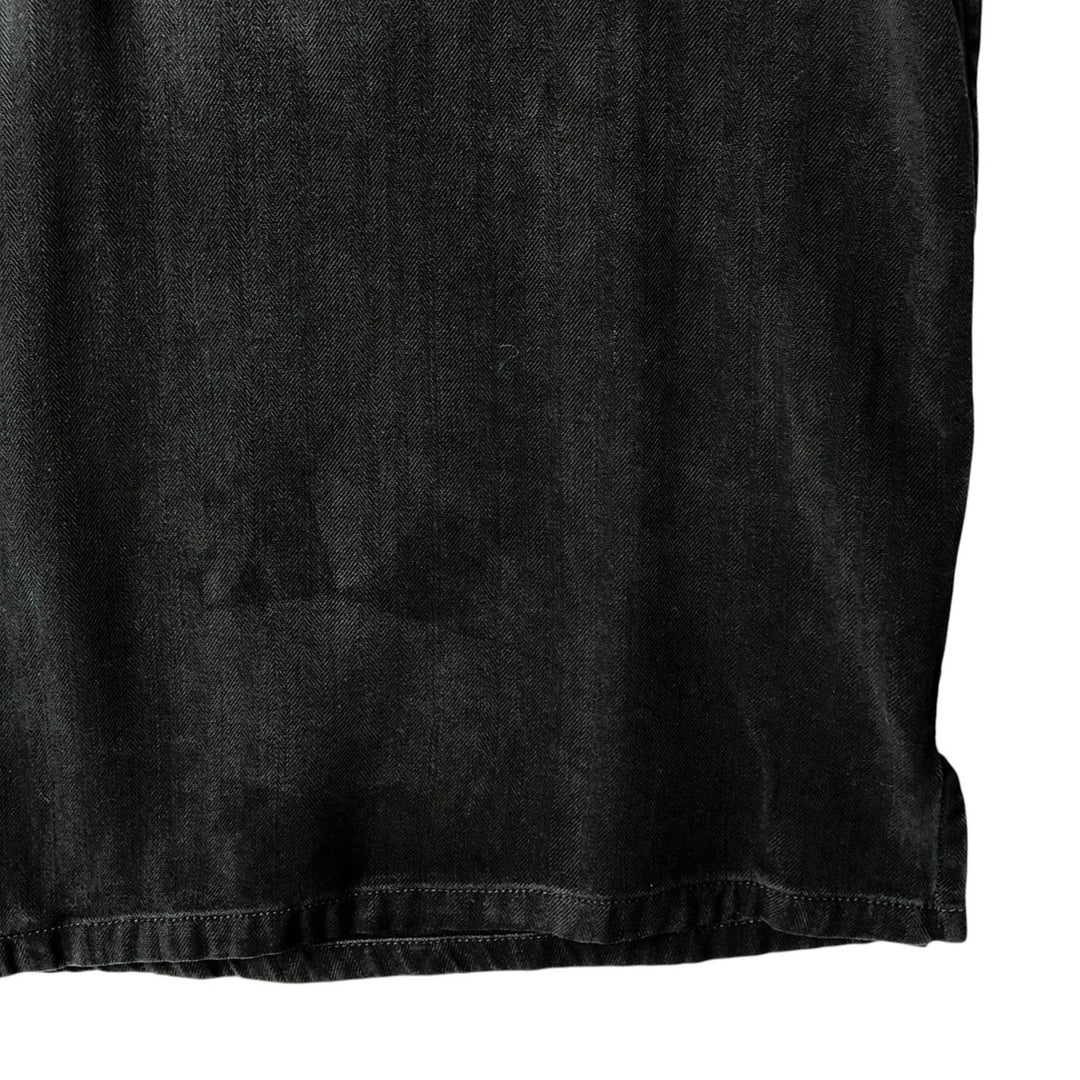 Marshall Field's Herringbone Short Sleeve Open Collar Silk Box Shirt, Men's XL silk black type Vintage Second Hand