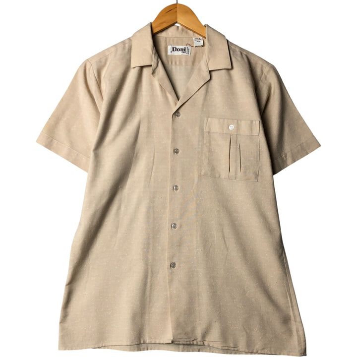 Doni Short Sleeve Open Collar Polyester Box Shirt, Men's Size Medium polyester Beige type Vintage Second Hand