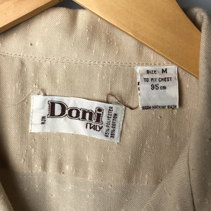Doni Short Sleeve Open Collar Polyester Box Shirt, Men's Size Medium polyester Beige type Vintage Second Hand