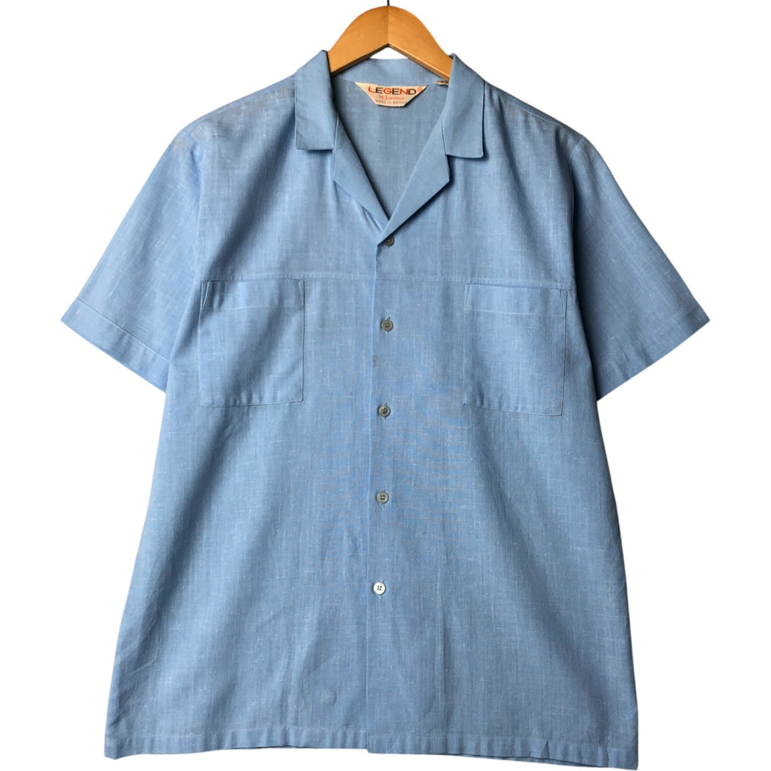 LEGEND by Luvisca Short Sleeve Open Collar Cotton/Polyester Box Shirt, Made in the UK, Men's Size Medium, Vintage polyester Blue type light blue Vintage Second Hand