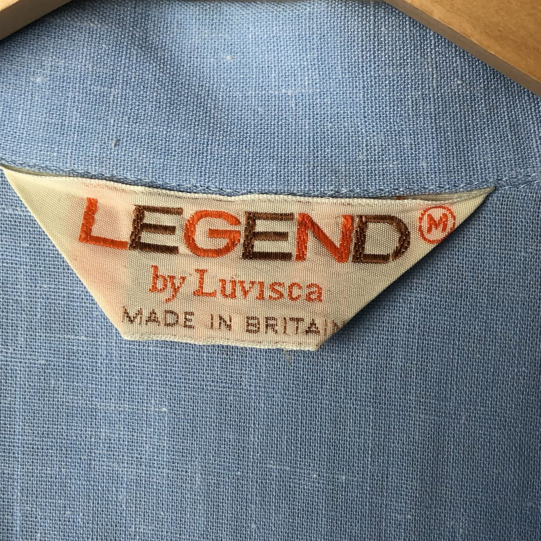 LEGEND by Luvisca Short Sleeve Open Collar Cotton/Polyester Box Shirt, Made in the UK, Men's Size Medium, Vintage polyester Blue type light blue Vintage Second Hand
