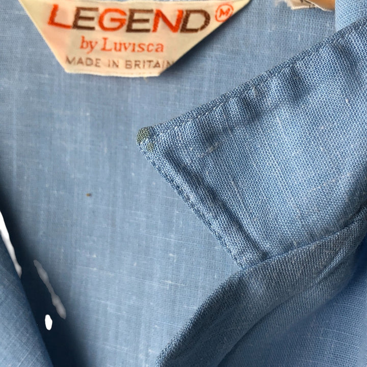 LEGEND by Luvisca Short Sleeve Open Collar Cotton/Polyester Box Shirt, Made in the UK, Men's Size Medium, Vintage polyester Blue type light blue Vintage Second Hand