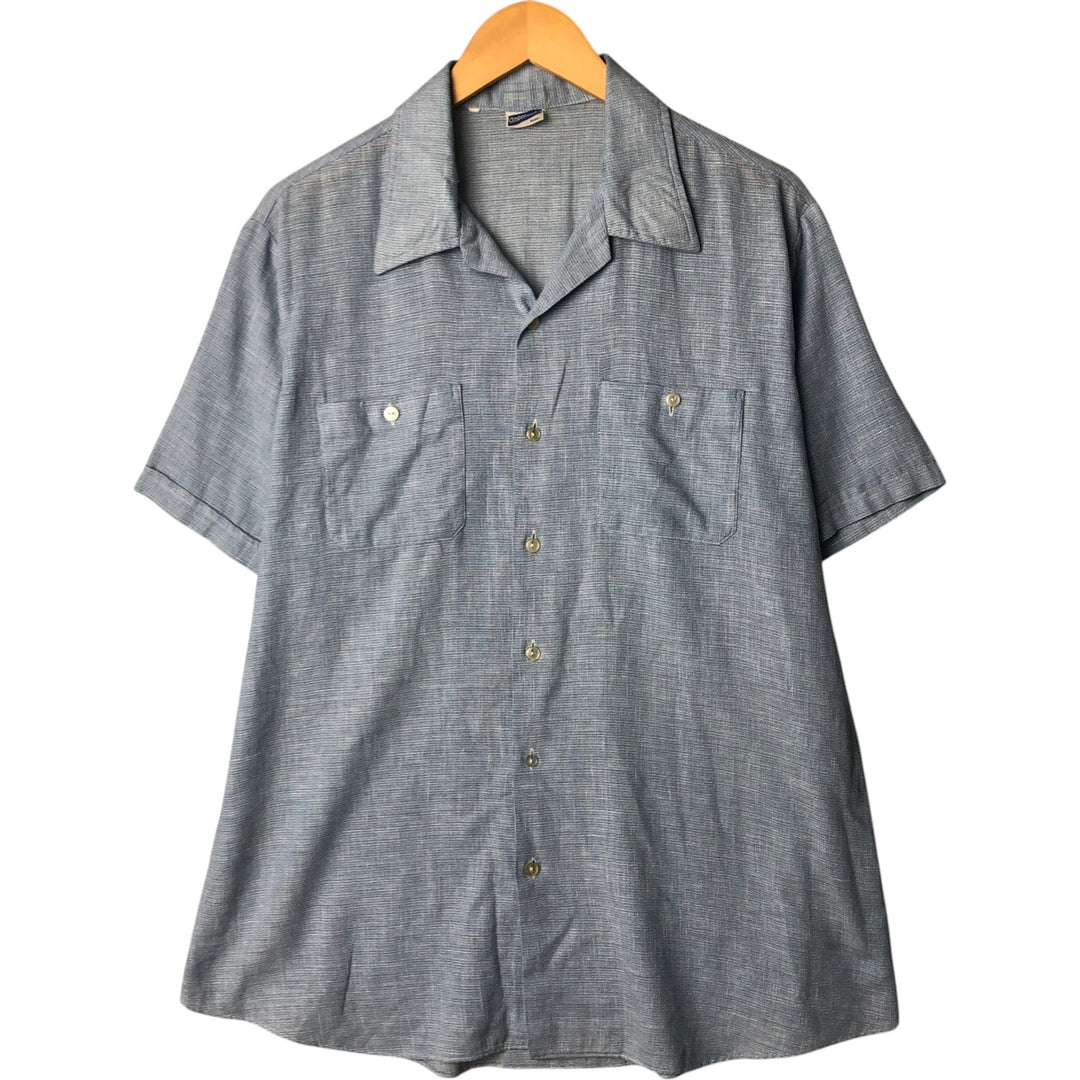 Vintage 60s-70'S Ambassador short-sleeved open-collar box shirt, men's size XL unclear blue type Vintage Second Hand
