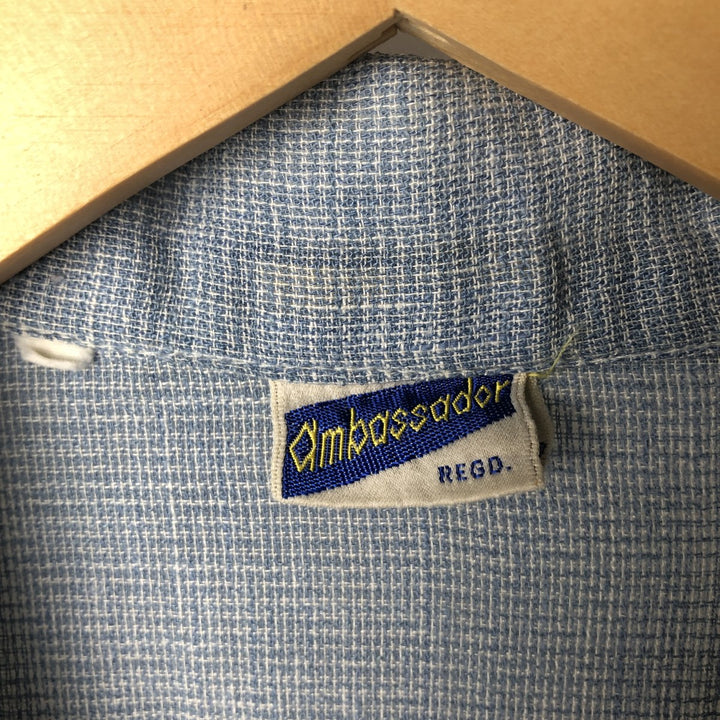 Vintage 60s-70'S Ambassador short-sleeved open-collar box shirt, men's size XL unclear blue type Vintage Second Hand