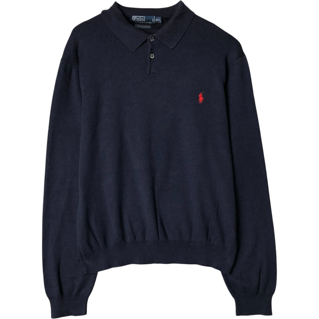 Ralph Lauren POLO RALPH LAUREN CUSTOM SLIM FIT polo knit sweater, men's size XXL Pima Cotton navy blue type Vintage Second Hand