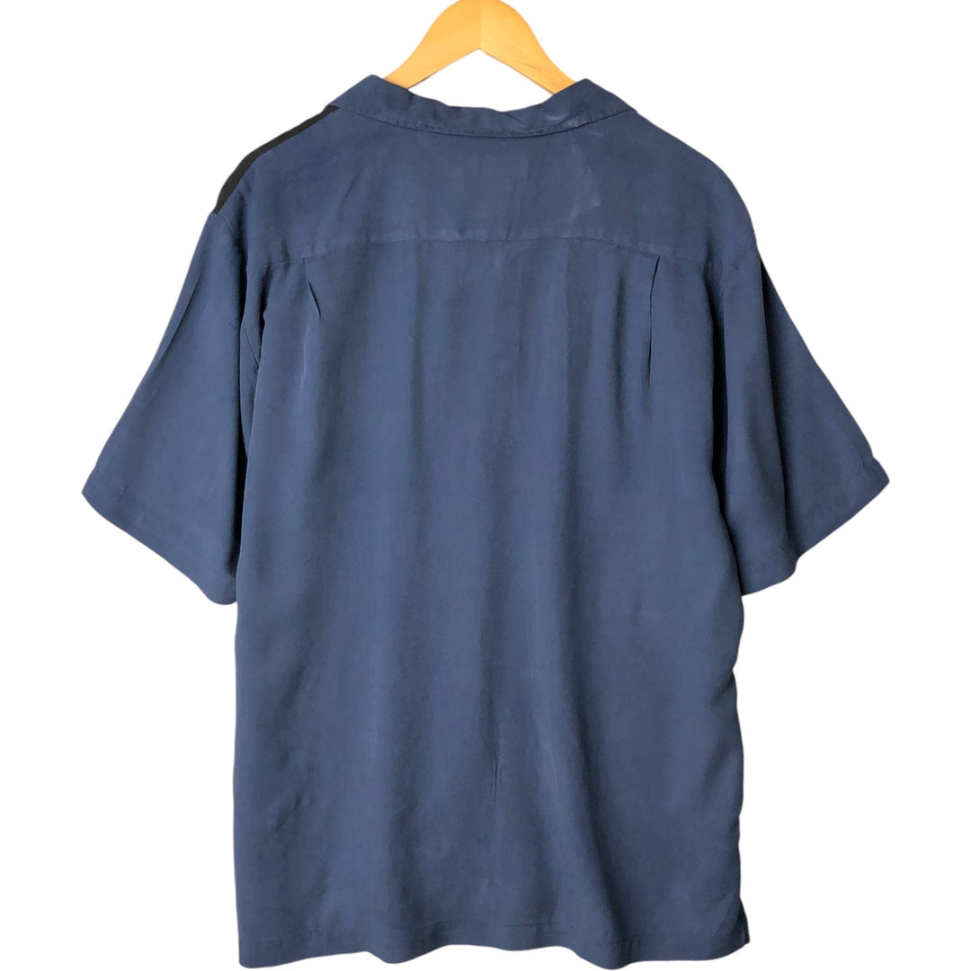 Vintage 90'S Nat Nast American Fit Two-Tone Short Sleeve Open Collar Silk Shirt, Men's Size L silk navy blue type Vintage Second Hand