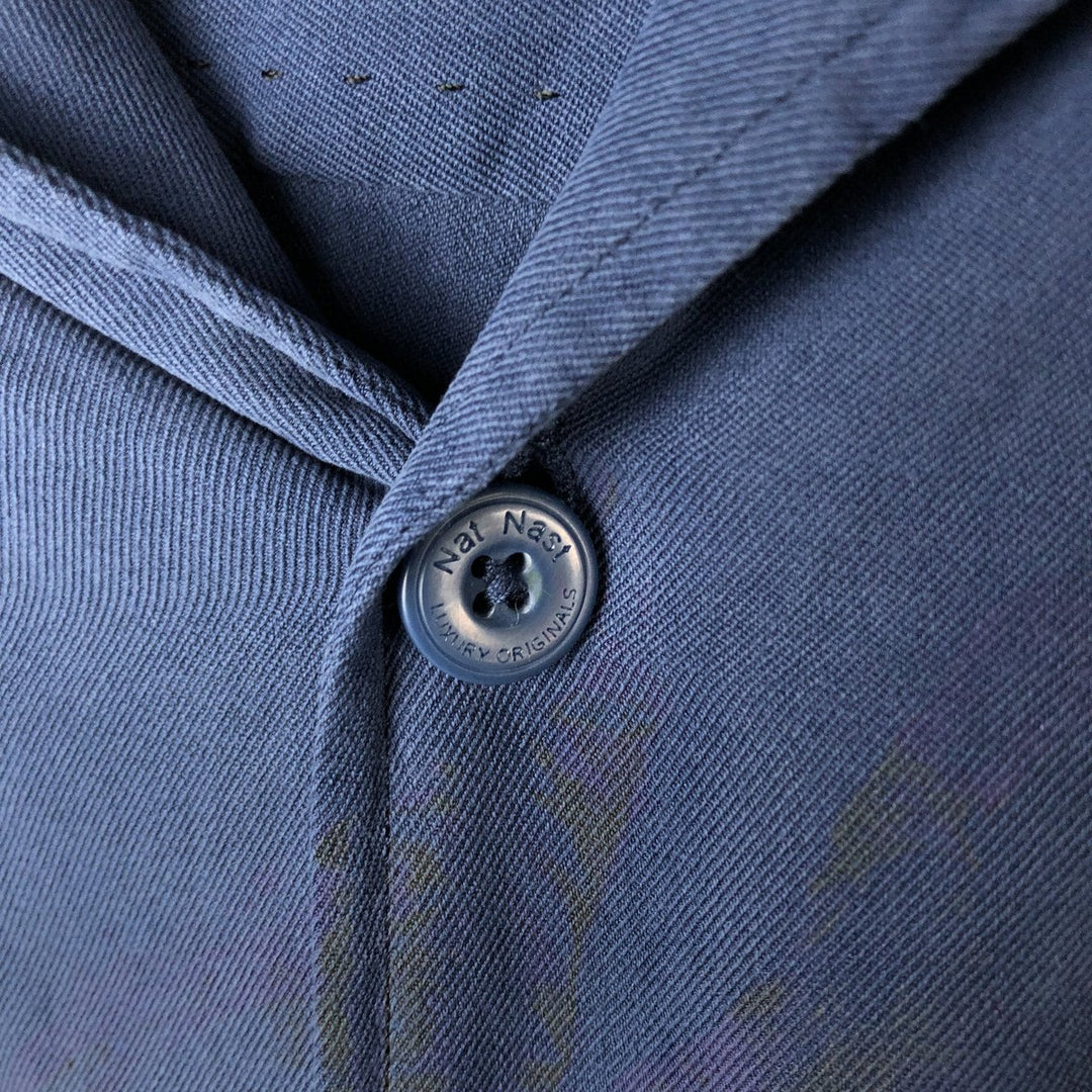 Vintage 90'S Nat Nast American Fit Two-Tone Short Sleeve Open Collar Silk Shirt, Men's Size L silk navy blue type Vintage Second Hand
