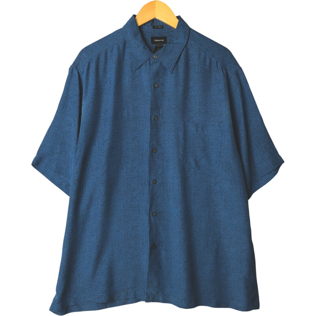 Liz Claiborne all-over print short-sleeved silk box shirt, men's XL silk blue type Vintage Second Hand