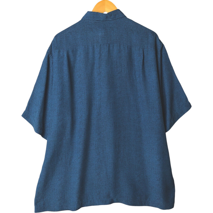 Liz Claiborne all-over print short-sleeved silk box shirt, men's XL silk blue type Vintage Second Hand