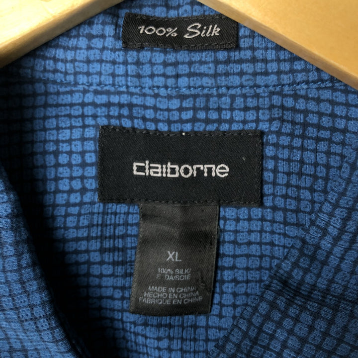 Liz Claiborne all-over print short-sleeved silk box shirt, men's XL silk blue type Vintage Second Hand