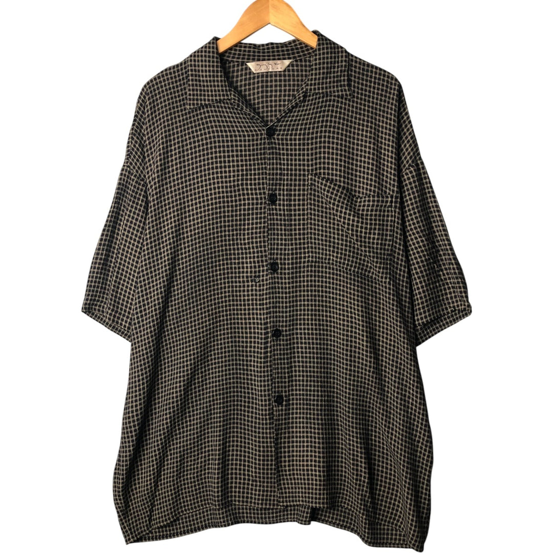 JAY Y KA Check Pattern Short Sleeve Open Collar Box Shirt, Made in USA, Men's XL Rayon black type Vintage Second Hand