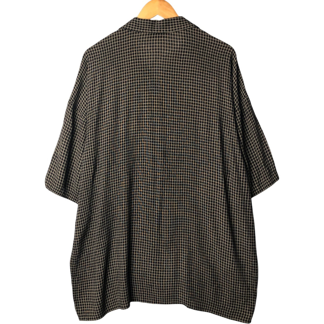JAY Y KA Check Pattern Short Sleeve Open Collar Box Shirt, Made in USA, Men's XL Rayon black type Vintage Second Hand