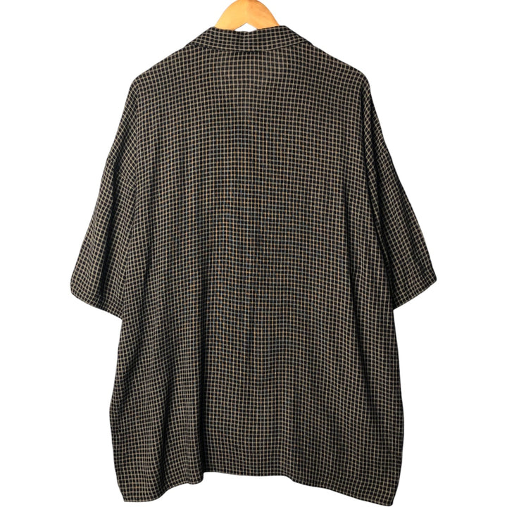 JAY Y KA Check Pattern Short Sleeve Open Collar Box Shirt, Made in USA, Men's XL Rayon black type Vintage Second Hand