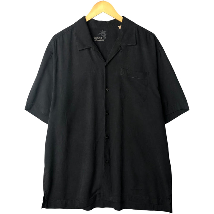 Tommy Bahama short sleeve open collar silk shirt, box shirt, men's XL size silk black type Vintage Second Hand
