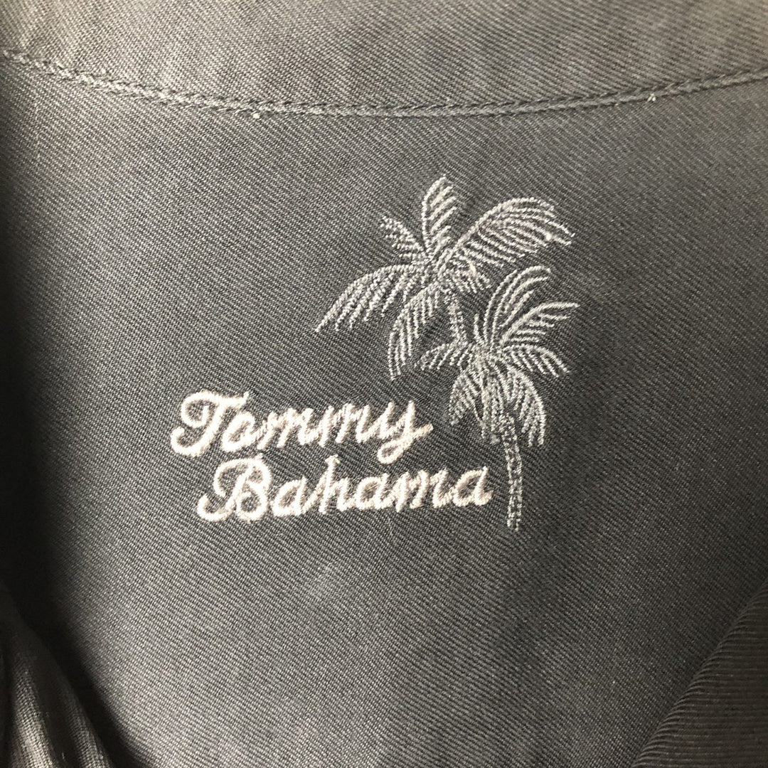 Tommy Bahama short sleeve open collar silk shirt, box shirt, men's XL size silk black type Vintage Second Hand