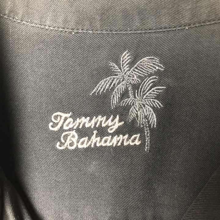 Tommy Bahama short sleeve open collar silk shirt, box shirt, men's XL size silk black type Vintage Second Hand