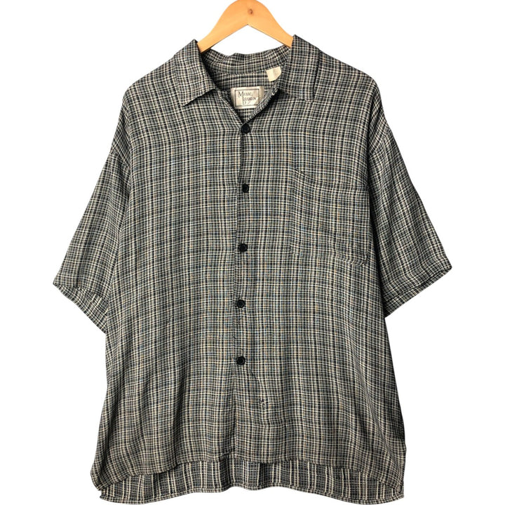 Vintage 90'S Michael Brandon check pattern short-sleeved open-collar shirt, made in the USA, men's size XL acetate gray type Vintage Second Hand