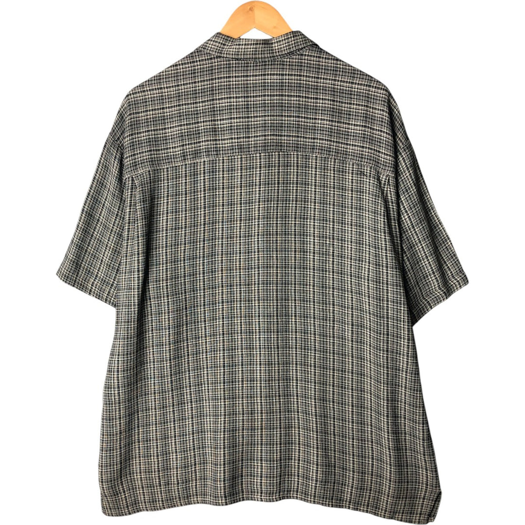 Vintage 90'S Michael Brandon check pattern short-sleeved open-collar shirt, made in the USA, men's size XL acetate gray type Vintage Second Hand