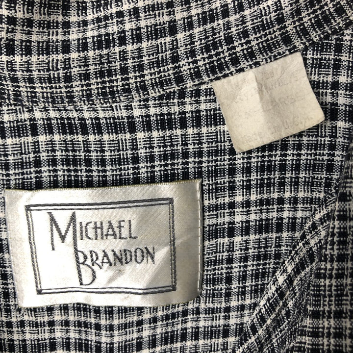 Vintage 90'S Michael Brandon check pattern short-sleeved open-collar shirt, made in the USA, men's size XL acetate gray type Vintage Second Hand