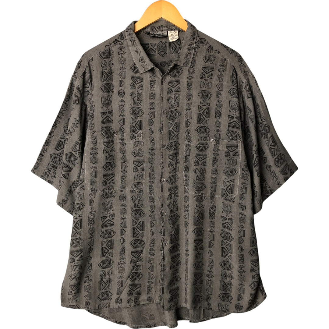 Vintage 90'S Pier Connection all-over print short-sleeved open-collar rayon shirt, size L, men's Rayon gray type Vintage Second Hand