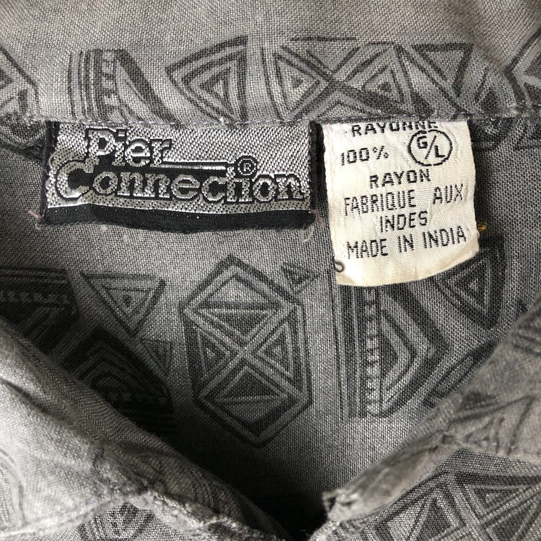 Vintage 90'S Pier Connection all-over print short-sleeved open-collar rayon shirt, size L, men's Rayon gray type Vintage Second Hand