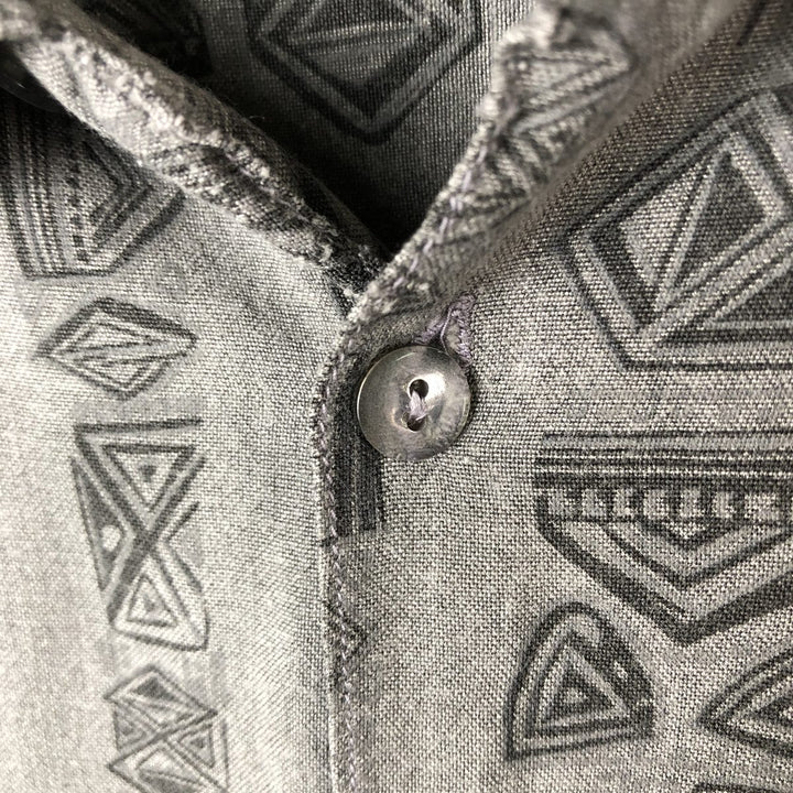 Vintage 90'S Pier Connection all-over print short-sleeved open-collar rayon shirt, size L, men's Rayon gray type Vintage Second Hand