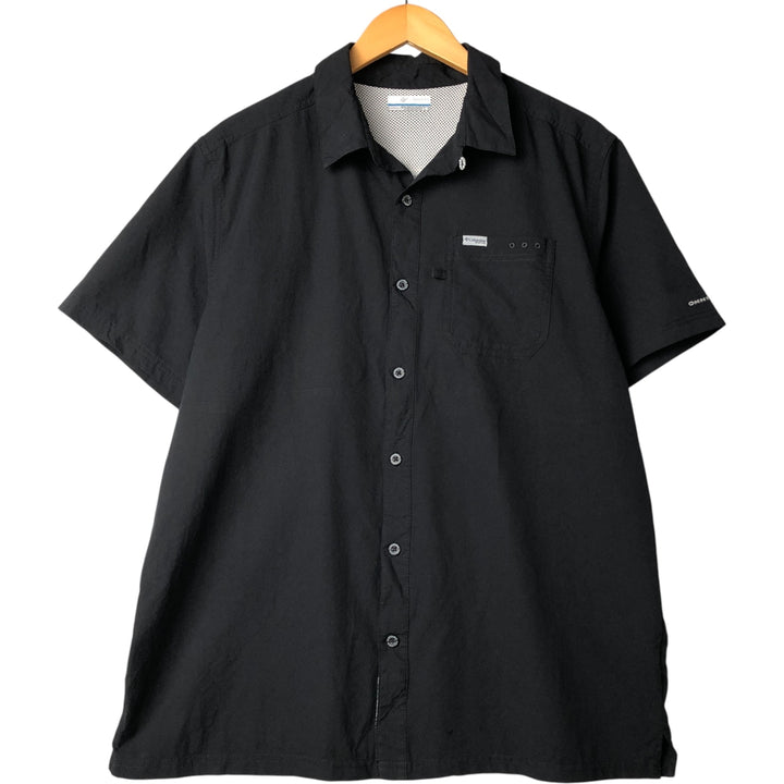 Columbia PFG OMNI-SHADE Open-Collar Box Shirt, Short Sleeve, Men's Size L polyester black type Vintage Second Hand