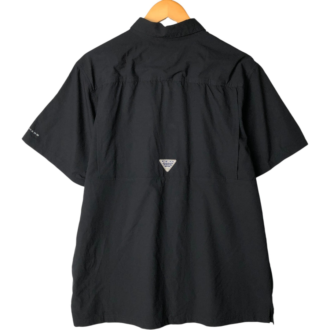 Columbia PFG OMNI-SHADE Open-Collar Box Shirt, Short Sleeve, Men's Size L polyester black type Vintage Second Hand