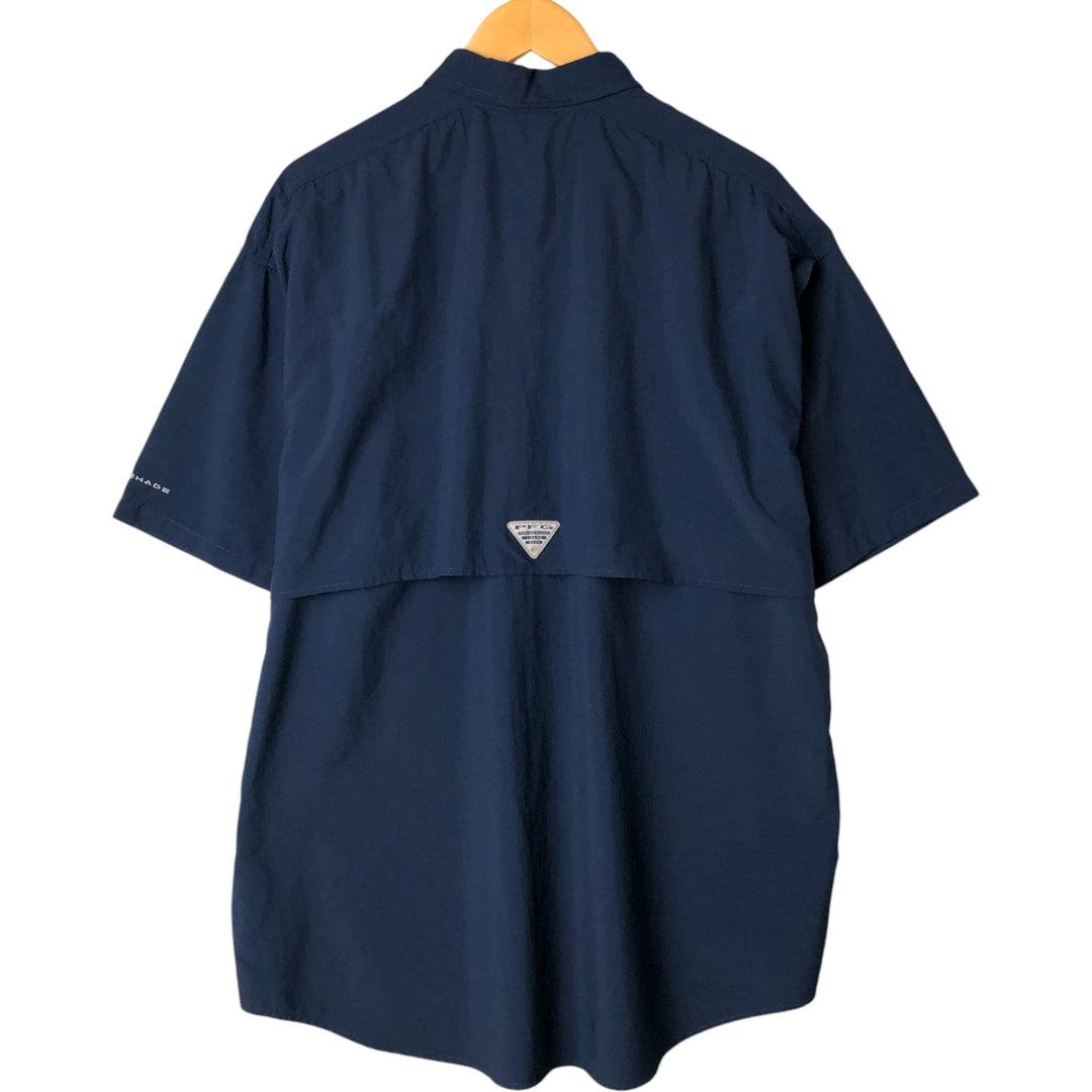 Columbia PFG BAHAMA OMNI-SHADE Omni-Shade Button-Down Short Sleeve Fishing Shirt, Men's XL Nylon navy blue type Vintage Second Hand