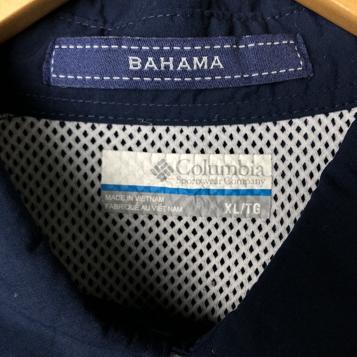 Columbia PFG BAHAMA OMNI-SHADE Omni-Shade Button-Down Short Sleeve Fishing Shirt, Men's XL Nylon navy blue type Vintage Second Hand