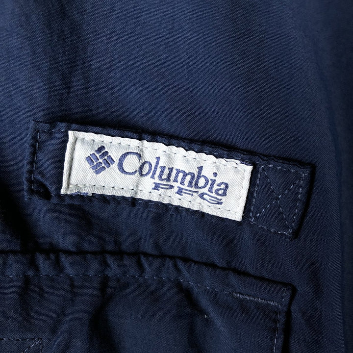Columbia PFG BAHAMA OMNI-SHADE Omni-Shade Button-Down Short Sleeve Fishing Shirt, Men's XL Nylon navy blue type Vintage Second Hand