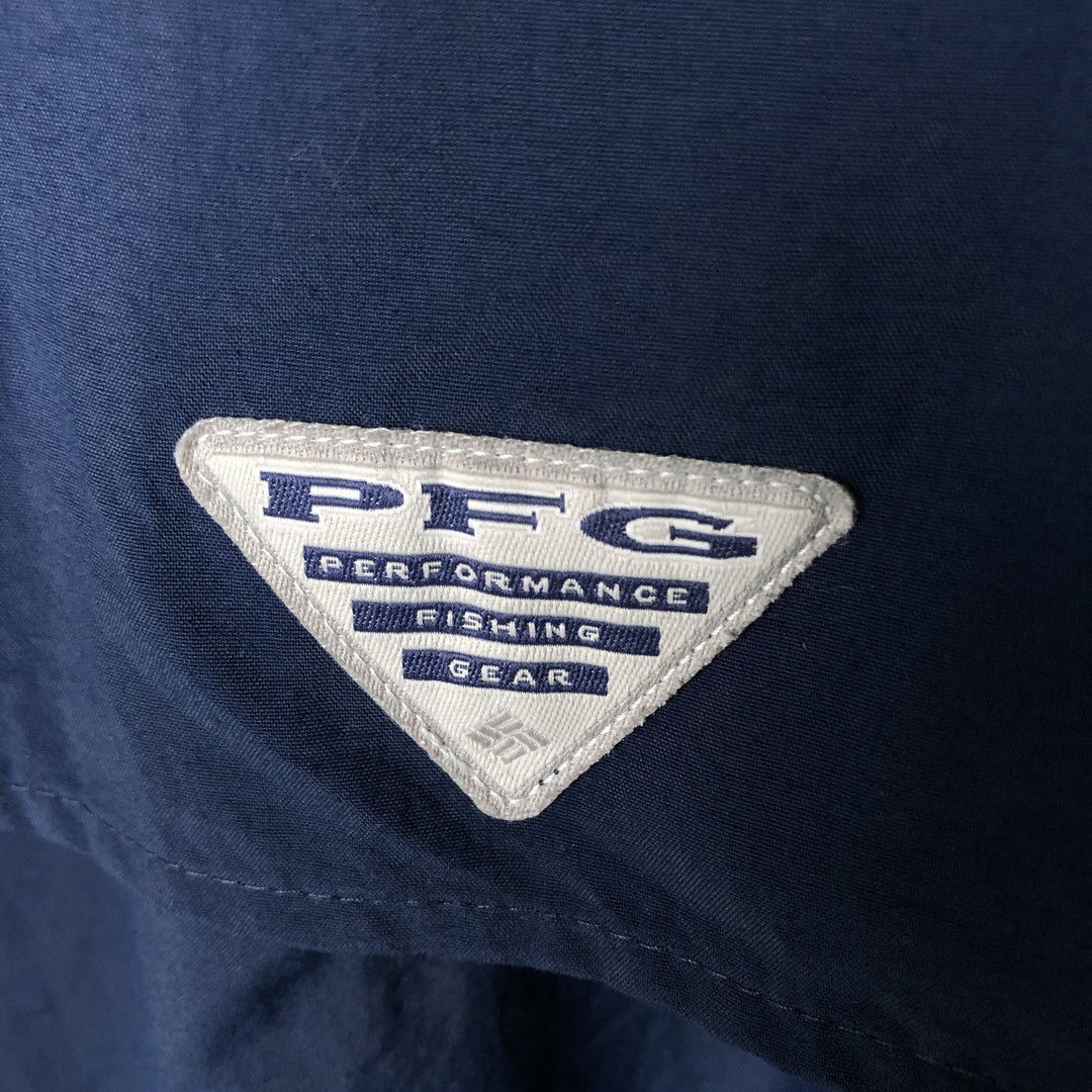 Columbia PFG BAHAMA OMNI-SHADE Omni-Shade Button-Down Short Sleeve Fishing Shirt, Men's XL Nylon navy blue type Vintage Second Hand