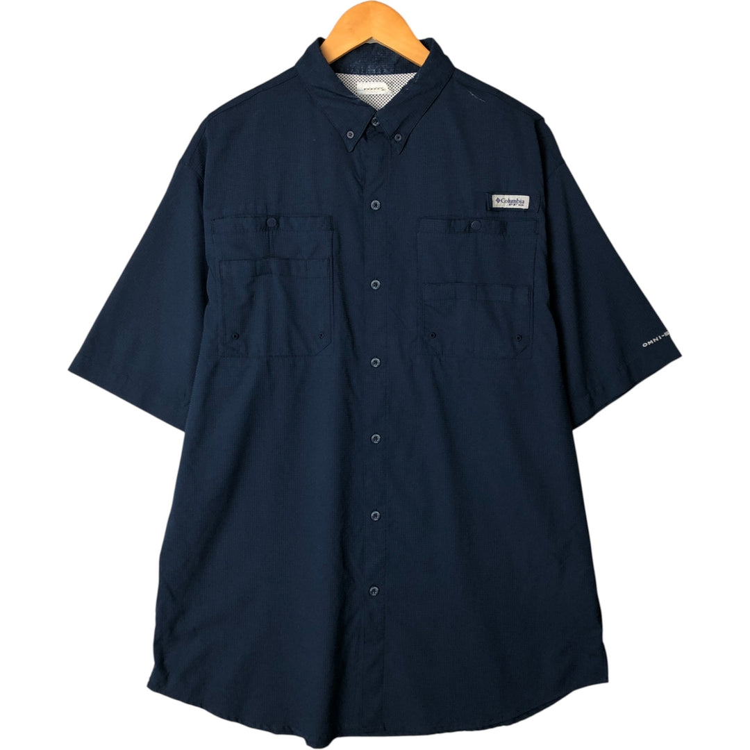 Columbia PFG OMNI-SHADE Omni-Shade Button-down Short Sleeve Fishing Shirt, Men's Size L polyester navy blue type Vintage Second Hand