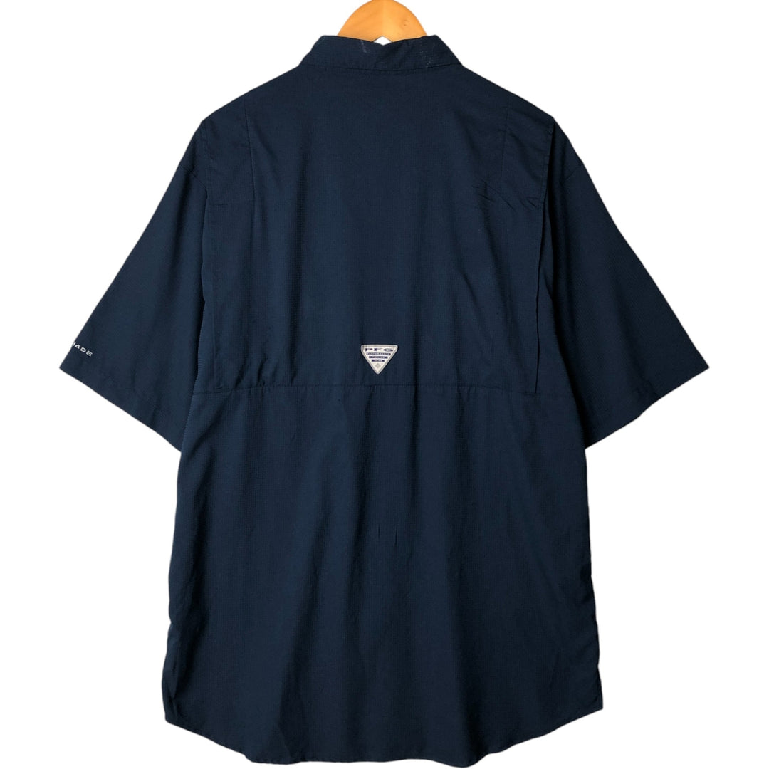 Columbia PFG OMNI-SHADE Omni-Shade Button-down Short Sleeve Fishing Shirt, Men's Size L polyester navy blue type Vintage Second Hand