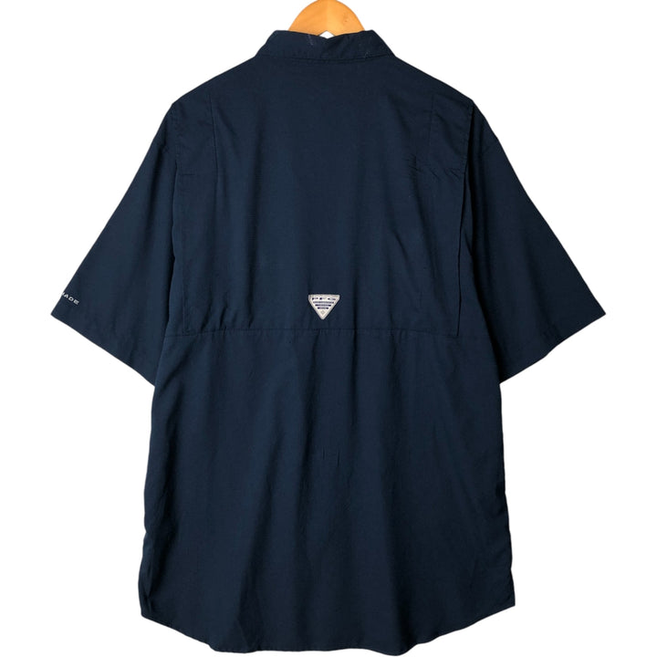 Columbia PFG OMNI-SHADE Omni-Shade Button-down Short Sleeve Fishing Shirt, Men's Size L polyester navy blue type Vintage Second Hand