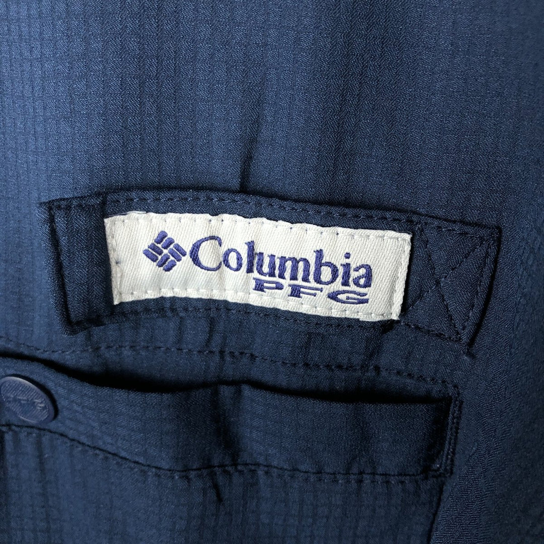 Columbia PFG OMNI-SHADE Omni-Shade Button-down Short Sleeve Fishing Shirt, Men's Size L polyester navy blue type Vintage Second Hand