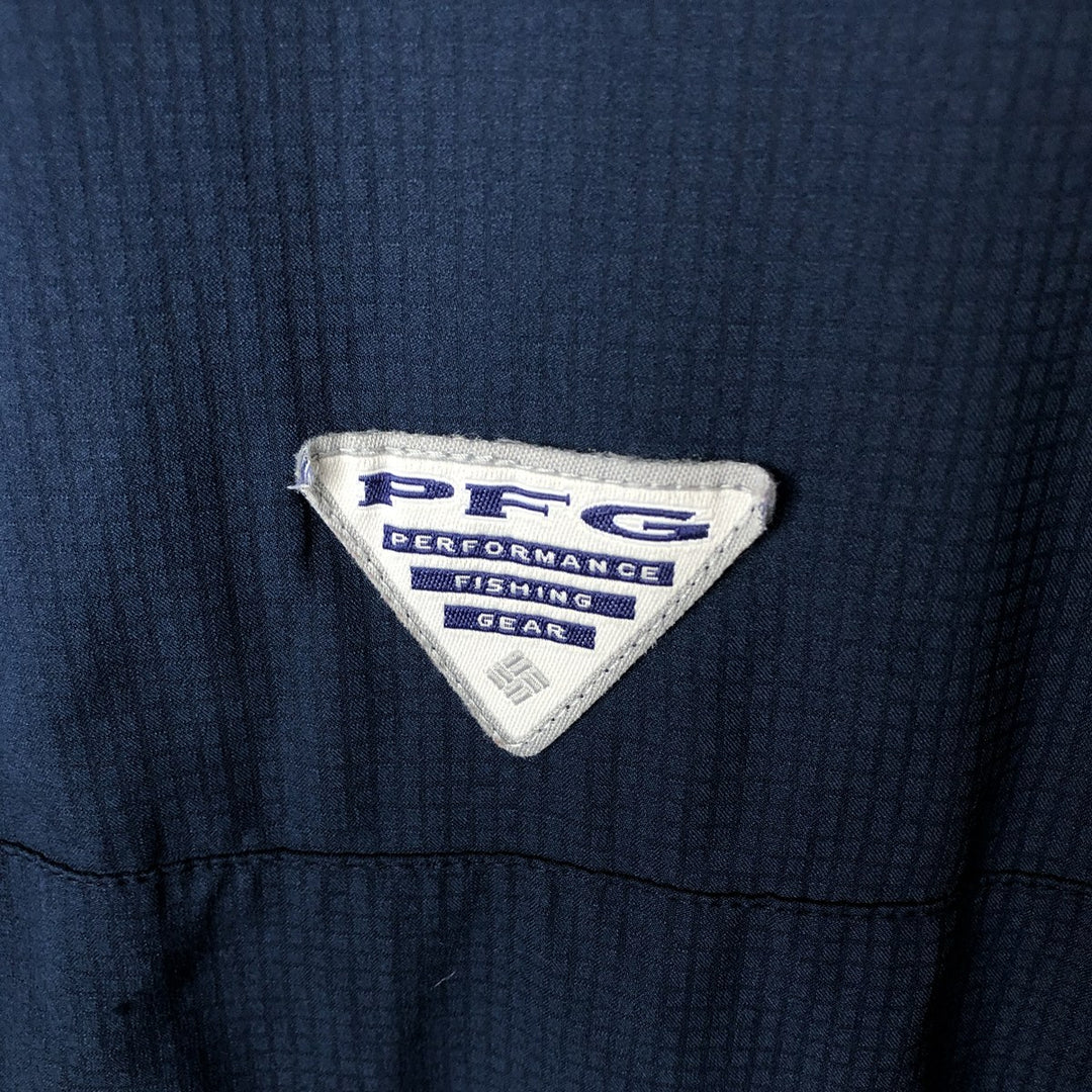 Columbia PFG OMNI-SHADE Omni-Shade Button-down Short Sleeve Fishing Shirt, Men's Size L polyester navy blue type Vintage Second Hand