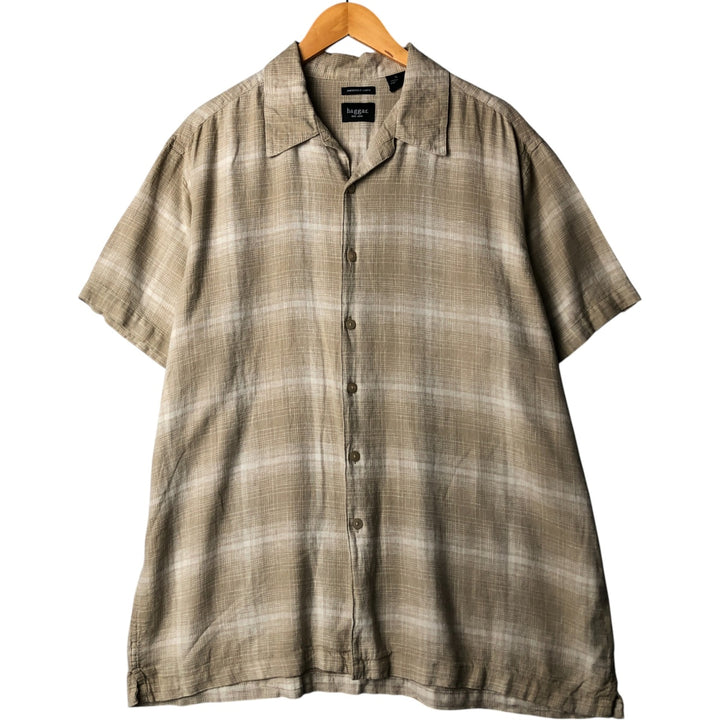 Haggar short-sleeved open-collar rayon and linen box shirt, men's size XL linen Beige type Vintage Second Hand