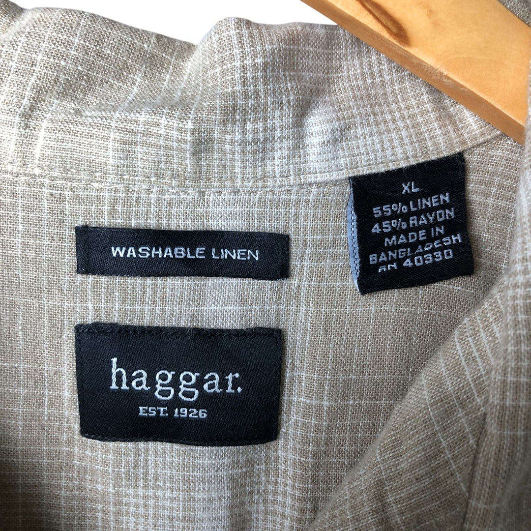 Haggar short-sleeved open-collar rayon and linen box shirt, men's size XL linen Beige type Vintage Second Hand