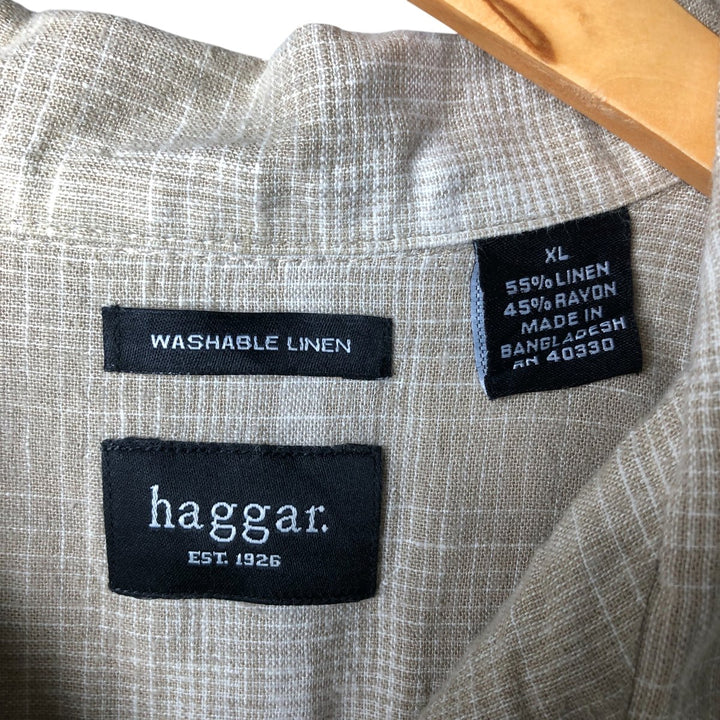 Haggar short-sleeved open-collar rayon and linen box shirt, men's size XL linen Beige type Vintage Second Hand