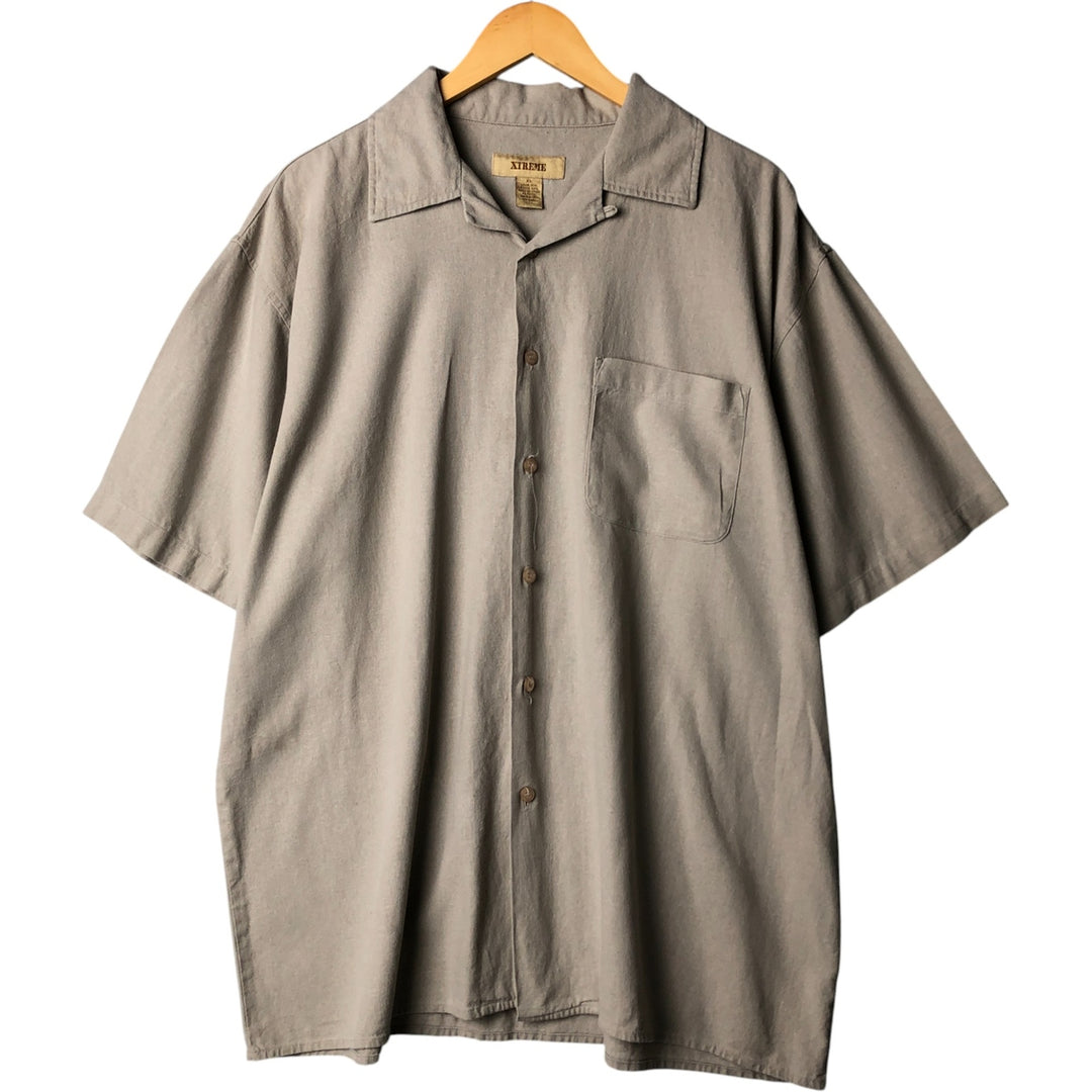 XTREME Short Sleeve Open Collar Rayon and Linen Box Shirt, Men's XL linen Beige type Vintage Second Hand