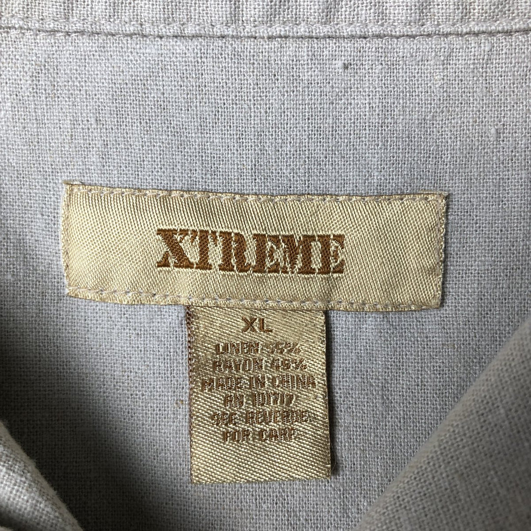XTREME Short Sleeve Open Collar Rayon and Linen Box Shirt, Men's XL linen Beige type Vintage Second Hand