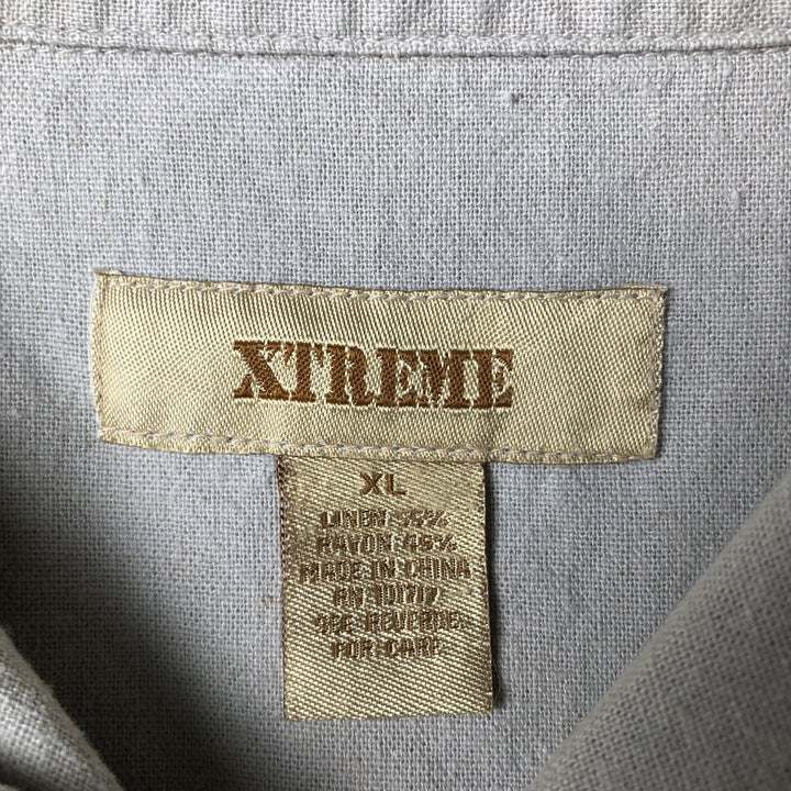 XTREME Short Sleeve Open Collar Rayon and Linen Box Shirt, Men's XL linen Beige type Vintage Second Hand
