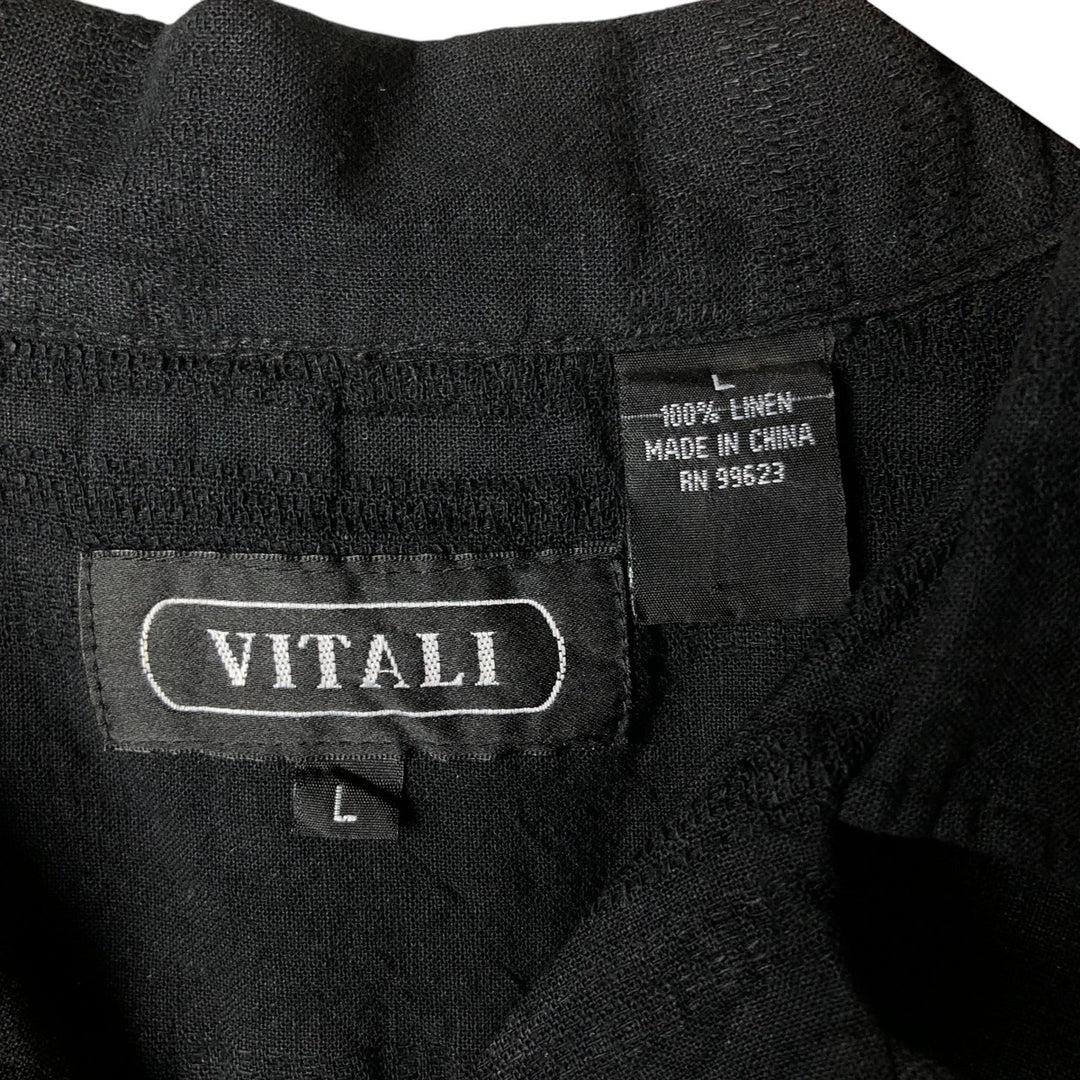 VITALI Short Sleeve Open Collar Linen Box Shirt, Men's Size L linen black type Vintage Second Hand
